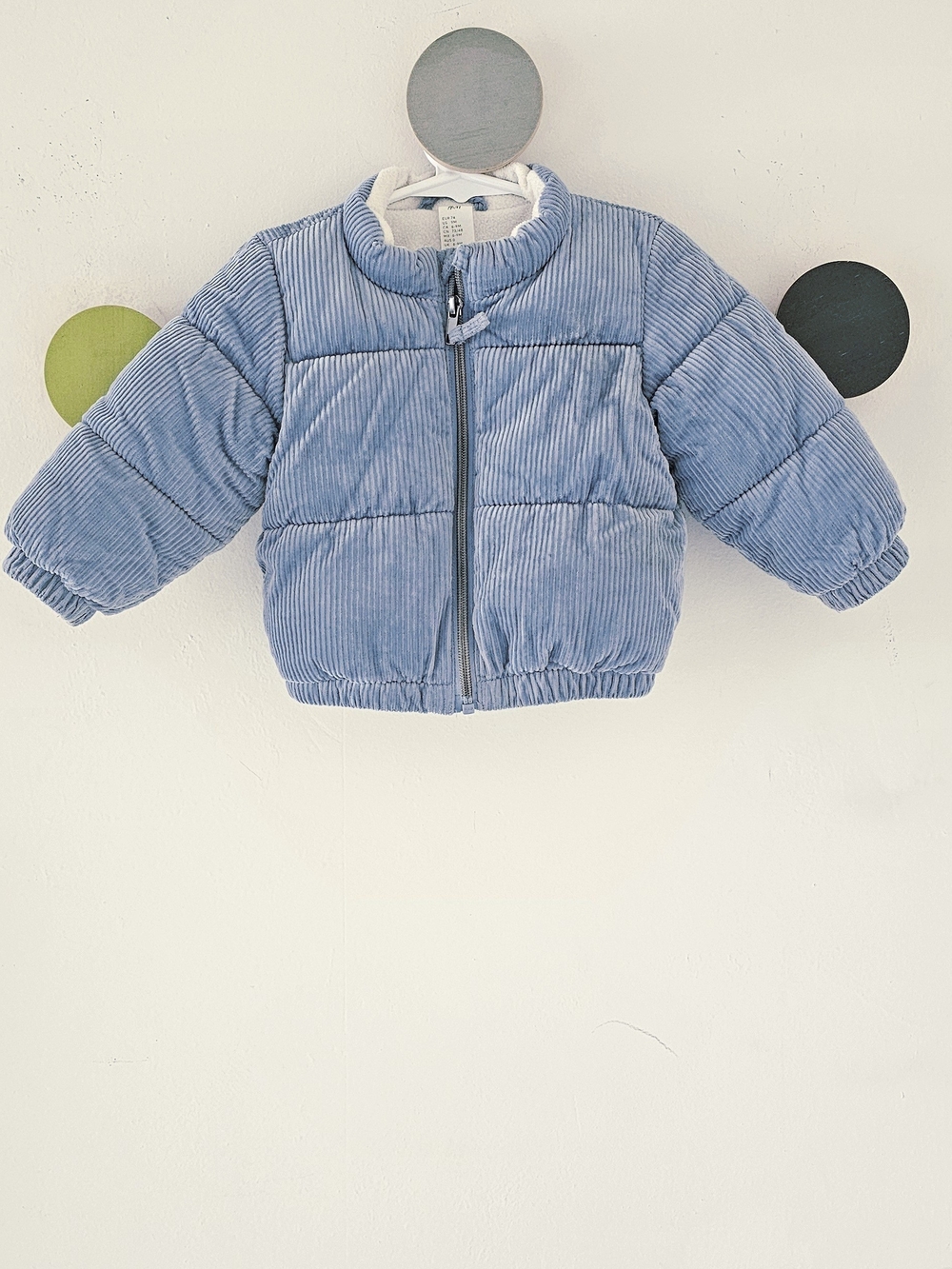 H&M Baby Corduroy Puffer Coat In Blue, Matching Corduroy Hat